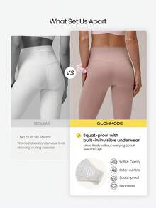 GLOWMODE Quần legging yoga FeatherFit™ 24" cạp cao không xuyên thấu, lưng Y nâng mông, túi ẩn phía trước, tích hợp quần lót thong, dùng cho Pilates studio và mặc hàng ngày - Màu hồng gỉ - Xem 3