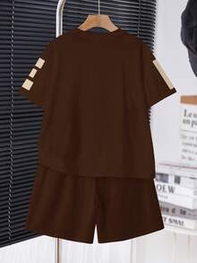 Tween Boy Casual Comfortable Minimalist Round Neck Short Sleeve T-Shirt And Shorts Set - Multicolor - View 3