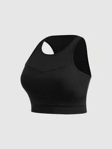 Cheerettes Tank Top Wanita Ukuran Besar Warna Polos Leher Bulat Kasual untuk Kebugaran dan Olahraga - Hitam - View 4