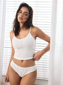 Ocili Áo hai dây ren tối giản, chất liệu cotton mềm mại, họa tiết jacquard, thoải mái, thích hợp mặc ngủ cùng nữ. - trắng - Xem 4