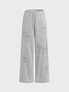 AXEPEAK Men's Drawstring Waist Cross Pattern Casual Versatile Daily Wear Sweatpants - Grey - View 7