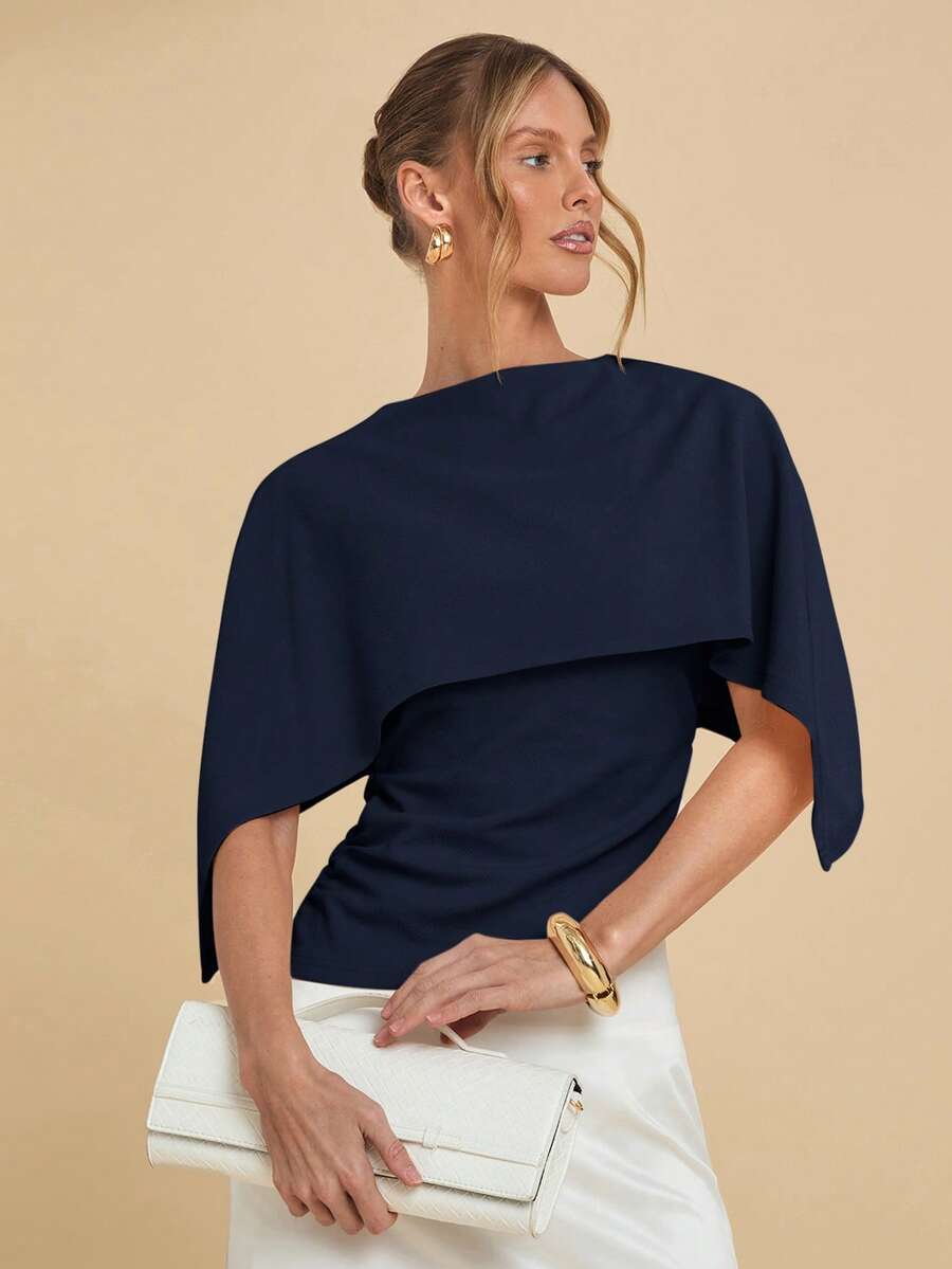 COSMINA Women's Solid Color Casual Versatile Daily Wear Shirt,Summer Top - Navy Blue - View 1
