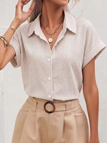 SHEIN Frenchy Áo sơ mi nữ kẻ sọc cài cúc kiểu dáng thường ngày, áo kiểu kẻ sọc, trang phục mùa hè cho nữ. - Nhiều màu - Xem 4