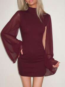 Sydney Algeri Vestido Mini Ajustado con Capa de Cuello Alto, unicolor Elegante - Burdeos - Ver 4