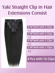 Light Yaki Straight Clip In Hair Extensions 8 Pcs Real Human Hair Clip In Extensions Yaki Straight Remy Human Hair Extensions Clip Ins For Women - SNatural - View 7