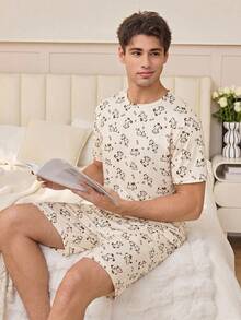 CoupledUp Men's Cute Dog Print Short Sleeve Shorts Pajama Set - Multicolor - View 4