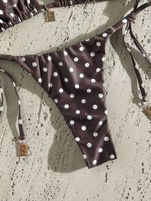 Swim Mod Conjunto de bikini de 2 piezas con tirantes de espagueti, decoración metálica y estampado aleatorio para mujer, ideal para primavera y verano - Multicolor - Ver 5