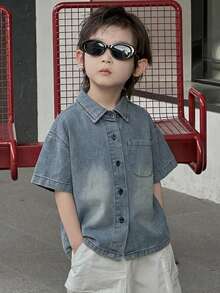 Dazy Kids Sommar, lös denim-t-shirt med stjärnmönster för småpojkar - Ljustvätt - Visa 6