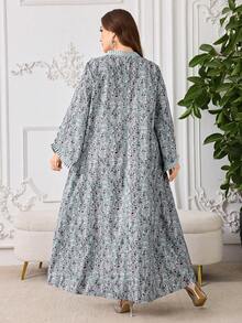 Al Najma Casual Allover Print Pleated Decor Long Sleeve Loose Regular Spring/Autumn Plus Size Women Arabic Dress - Multicolor - View 2