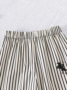 Genkimix Kids 2件組嬰幼女童夏季Y2K老錢風圖案刺繡條紋短袖圓領寬腿褲套裝校園穿搭 - 彩色 - 查看 5