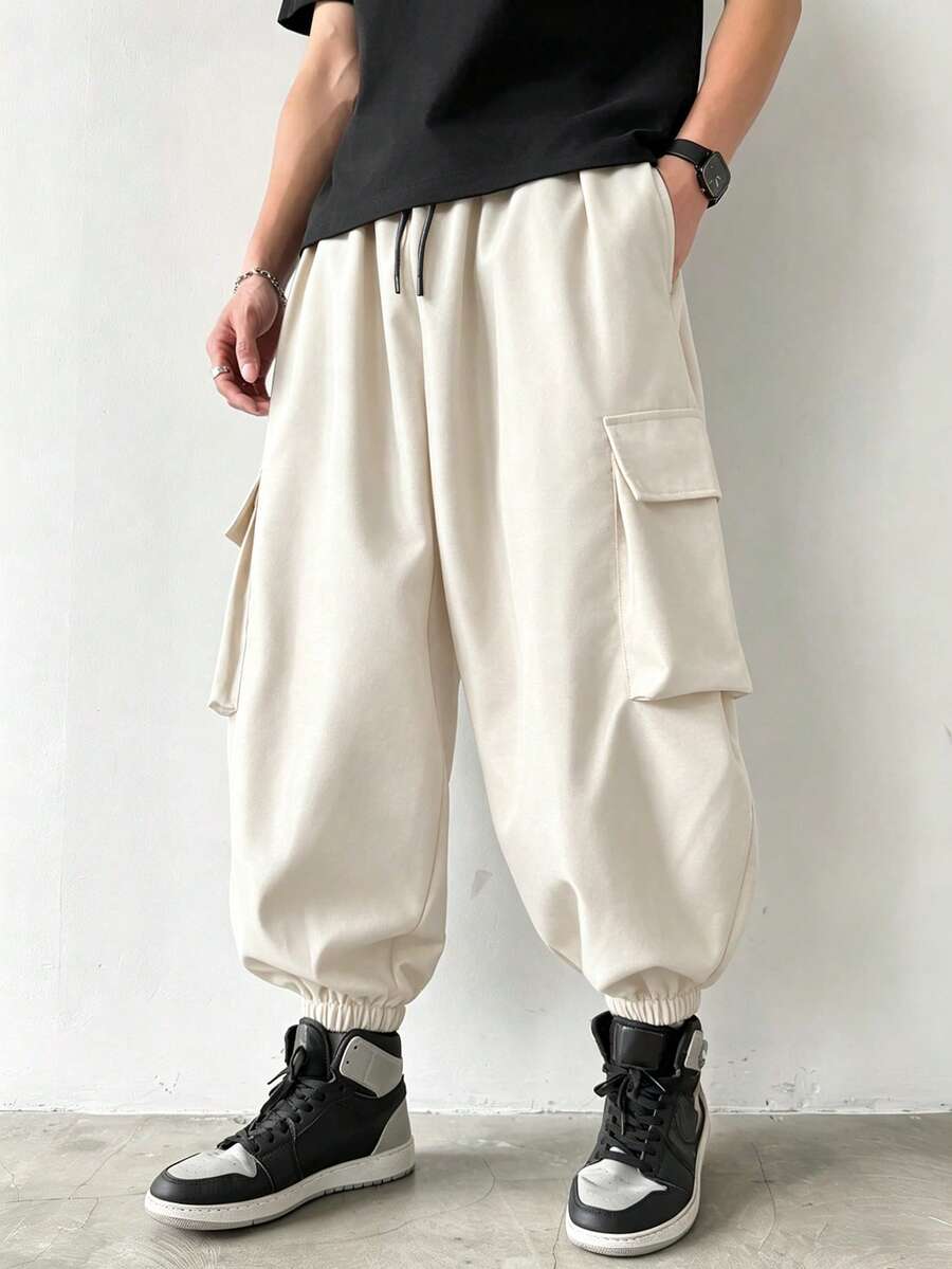 PAVTROS Pantalones holgados tipo harén para hombres con tobillos acampanados - Beis - Ver 1