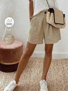 SHEIN Quần short nữ màu xanh bạc hà có túi giả, trang phục thanh lịch cho kỳ nghỉ xuân/hè. - Màu xanh Bạc hà - Xem 1