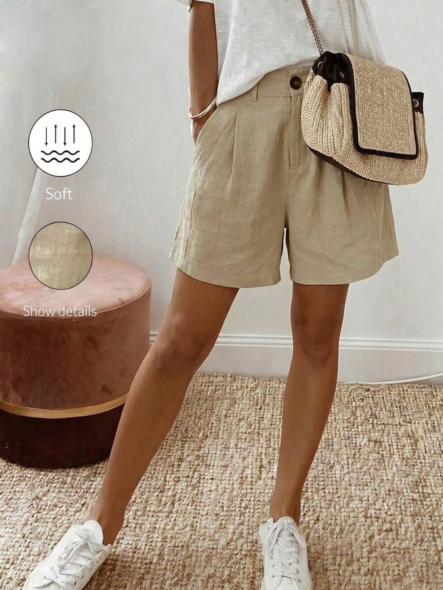 SHEIN Quần short nữ màu xanh bạc hà có túi giả, trang phục thanh lịch cho kỳ nghỉ xuân/hè. - Màu xanh Bạc hà - Xem 1