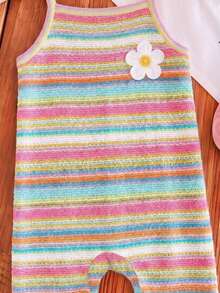 [Random 4pcs,Send 1pc] Baby Girl Casual Camisole Romper,Blue And White Stripe,Summer,Cute,Vacation,Mini Floral Print,Vintage Sweet,Y2K,Kawaii,Korean - Multicolor - View 4