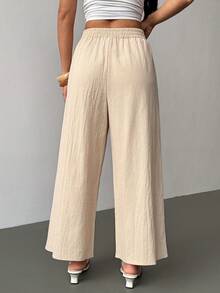 SHEIN PETITE Linen Casual Khaki Pants,Autumn Work Trousers For Women ,Petite Women - Apricot - View 2