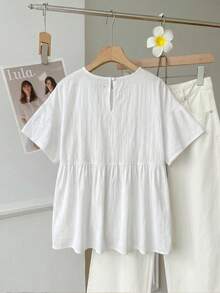 SHEIN EZwear 100% 棉麻梭织女式衬衫，夏季上衣，适合日常通勤、约会、聚会、秋冬夏三季、圣诞节、新年、感恩节、派对、婚礼、海滩、毕业典礼、时尚、优雅、休闲、外出、约会、预订、通勤、闪亮、情人节、优雅、度假、休闲、Y2K、外出、毕业典礼等场合。 - 彩色 - 查看 2