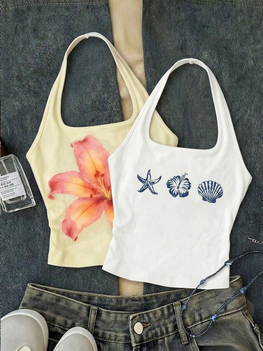 Tween Girls' Casual Minimalist Floral Pattern Camisole, Suitable For Summer - Multicolor - View 1