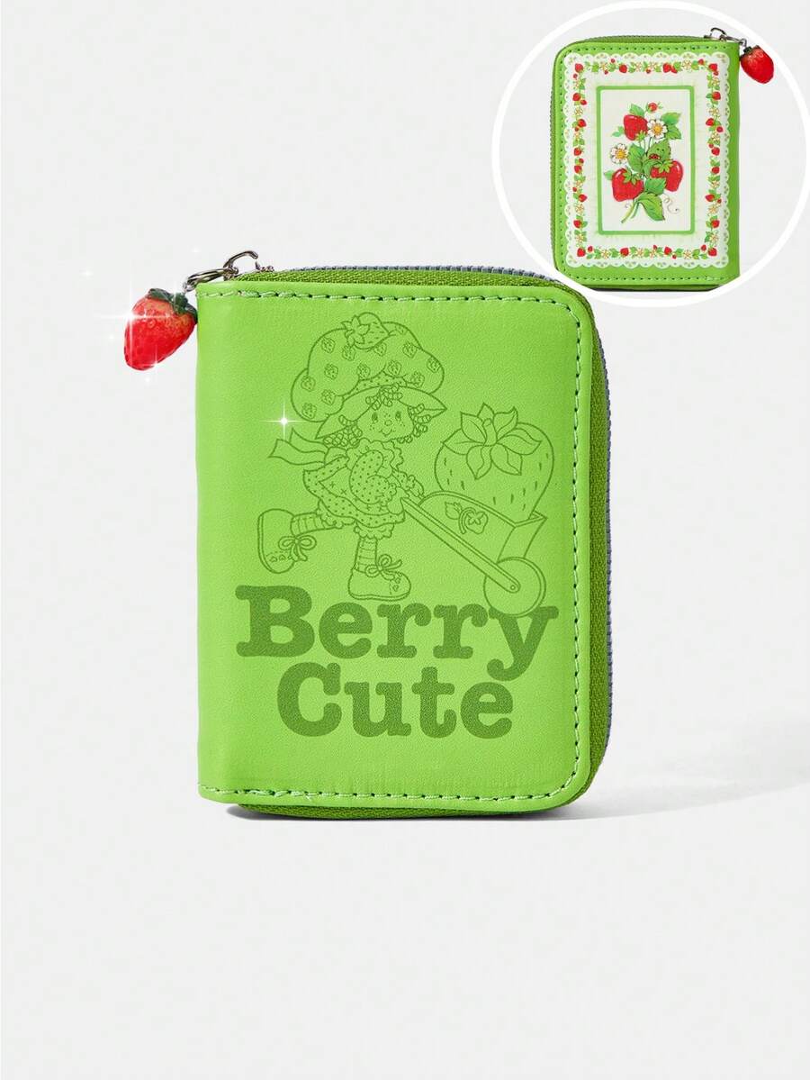 Strawberry Shortcake X SHEIN Fresh Pastoral Strawberry Lace Short Wallet - Green - View 1