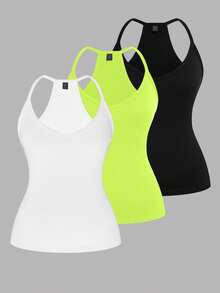 EMERY ROSE Plus Size Casual V-Neck Sports 3 Pieces Set Including Tank Top - Multicolor - View 1