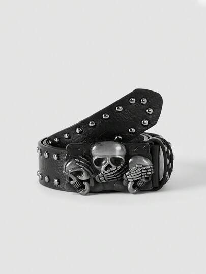 MortiRose Neuer modischer personalisierter Lederriemen mit Strass-Verzierung für Frauen, glatter Schnallenverschluss, verstellbarer Taillengurt mit Totenkopf-Charm für Halloween, Sommer, Schule, Herbst