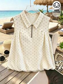 SHEIN Áo không tay tối giản in họa tiết chấm bi dành cho nữ, thích hợp mặc hàng ngày. - Màu be - Xem 6