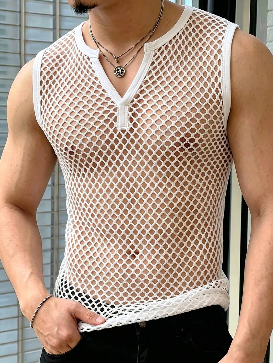 Manfinity Dauomo Áo ba lỗ nam hở lưng gợi cảm phong cách thường ngày cho kỳ nghỉ hè - trắng - Xem 1