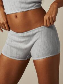 MISSGUIDED Pointelle Knit Crop Cami And Shorts Lounge Set With Scallop Trim Detail For Cozy Everyday Wear - Grey - View 6