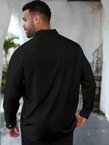 Manfinity Homme Plus Size Men's Casual Solid Color Front Button Long Sleeve Shirt - Black - View 2