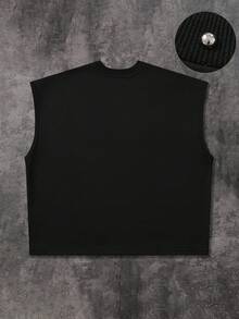 ROMWE MEN Street Life Camiseta de tirantes holgada con estampado de retrato borroso y decoración de remaches para hombre - Negro - Ver 3