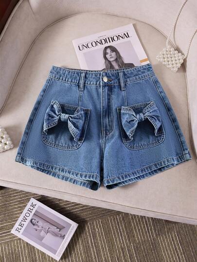 GlowEve Women's Casual Bow Decor Denim Shorts, Summer