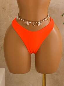 Swim Mod Women's Solid Color Halter Bikini Set, Summer Beach Vacation - Burnt Orange - View 5
