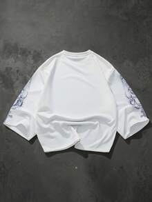 ROMWE MEN Men's Letter & Figure Print Short Sleeve T-Shirt - White - View 4