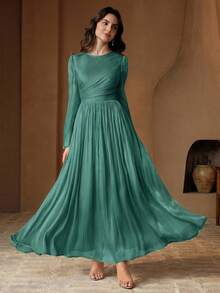 Anewsta Vestido de manga larga para mujer, elegante y versátil para ir al trabajo, primavera/otoño - Verde Oscuro - Ver 5