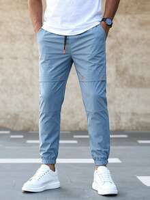 Manfinity Homme Men Slant Pocket Drawstring Waist Trousers - Dusty Blue - View 6