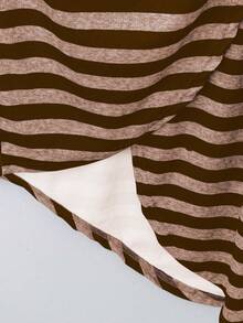 Calvaya Plus Size Women Crew Neck Sleeveless Striped Tie-Waist Bodycon Knit Dress - Mocha Brown - View 5