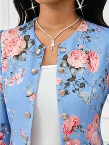 SHEIN Lady 女士秋季輕便夾克 矢車菊藍 適合節慶、上班、約會之夜、商務專業優雅風格 - 藍色 - 查看 8