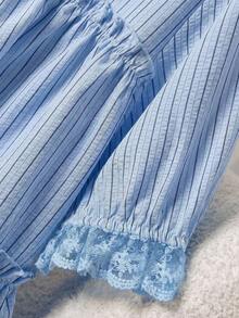 CosyJoli 大码女式休闲上衣，春夏女装，短袖衬衫 - 藍色 - 查看 5