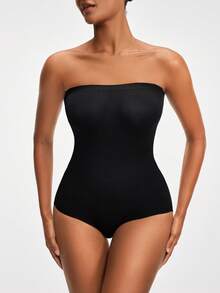 SHAPORA Seamless Shapewear Bandeau Bodysuit - Black - View 7