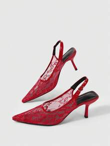 CUCCOO CHICEST Women's New Thin High-Heeled Pointed-Toe Shoes Made Of Mesh Material, With A Back Strap, Simple And Elegant Style, Suitable For Weddings, Parties, Shopping, And More. - Burgundy - View 7