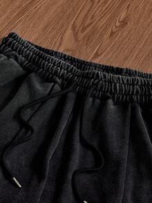Manfinity BRENVOR Men's Casual Loose Sweatpants, Standard Size, Deep Gray Solid Color, Suitable For Spring And Autumn - Dark Grey - View 6