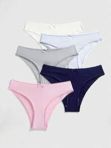 ROMWE 5 chiếc/gói Quần lót nữ thời trang tối giản, thoải mái - Nhiều màu - Xem 1