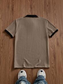 ESTAVOR Men's Casual Loose Fit Solid Color Polo Shirt, Brown, Standard Size, Summer - Brown - View 2