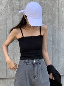 DAZY Solid Rib Knit Cami Top Summer - Black - View 3