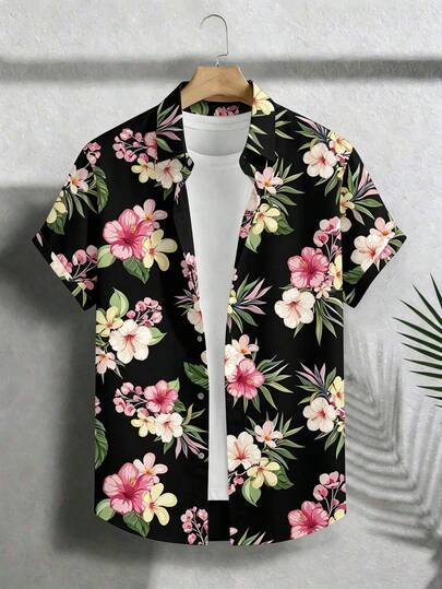 VIVINTIMO Men's Casual Vacation Floral Print Shirt