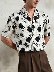 Airaco Men's Printed V-Neck Short Sleeve Shirt - Black and White - View 7