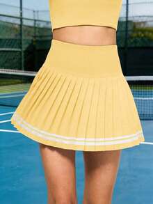 CourtClass Váy tennis xếp ly kẻ sọc cạp cao dành cho nữ - Màu vàng - Xem 5