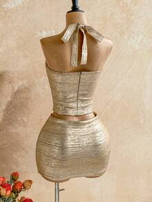 Soleia Women's Metallic Feeling Mini Skirt Clubbing Gold Sexy - Gold - View 2