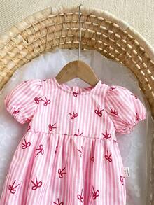 Newborn Baby Girl Cute Graphic Casual Romper, Summer - Baby Pink - View 4