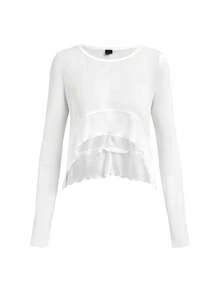 Activina 女款休閒透氣不對稱下擺長袖運動T恤，適合夏季跑步、瑜珈、健身房、室內外運動與日常穿著，Seki Y3k - 白色 - 查看 7