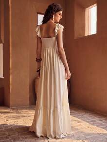 MOTF PREMIUM Damen Rayon Kleid mit Stickerei, geeignet für Frühlings-/Sommerurlaub - Beige - Übersicht 3